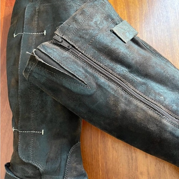 Manas Designs Brown Distressed Leather Knee High Italian Barn Boots Size 37 US 6 - Picture 3 of 7